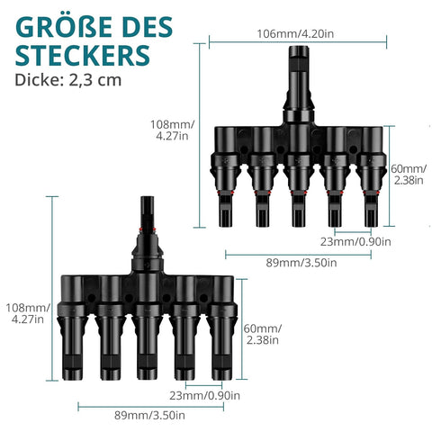 Connecteur 5 voies - prises de dérivation (ensemble) connecteur de câble MC4 mâle/femelle, connecteur de dérivation solaire pour connexion parallèle