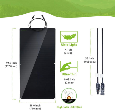 Module solaire flexible 180 watts/ panneau solaire 12V monocristallin pour camping-car/ voiture/ caravane/ bateau/ batteries 12V