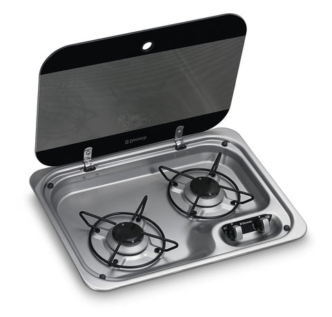 Cuisinière à gaz en acier inoxydable 2 feux avec couvercle à gaz HBG2335