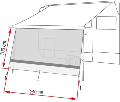 Paroi avant Sunview XL pour VW T5, 250 cm, 190 cm de haut
