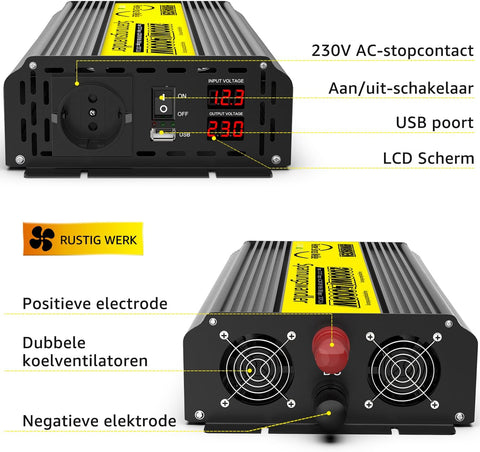 Onduleur / convertisseur de tension 2000 Watt onde sinusoïdale pure 12V à 230V mobil-home / caravane / bateau avec connexion USB