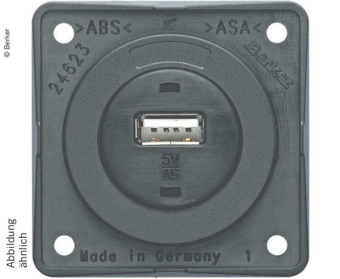 Prise USB pour panneau, gris brillant, 12 V, courant de sortie 3 A