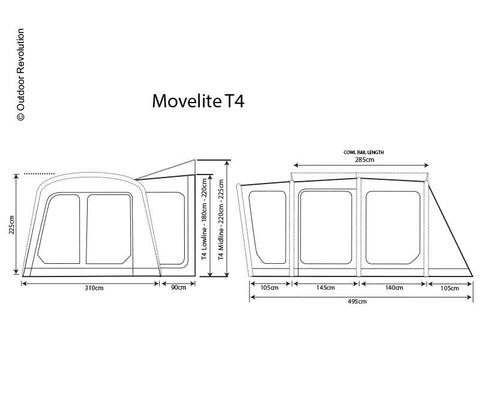 Busvorzelt Movelite 4 High,Anbauhöhe 255-305cm, B310xT495cm