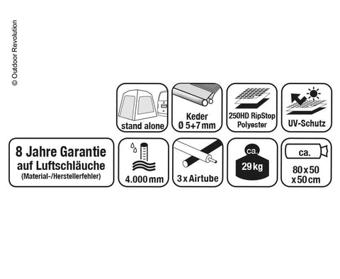 Busvorzelt Movelite 4 High,Anbauhöhe 255-305cm, B310xT495cm