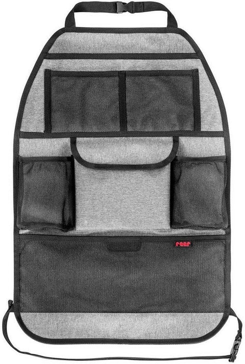 Organisateur de siège arrière de voiture TravelKid Tidy, anti-salissures, nombreuses poches, pour tous les sièges de voiture, y compris les sièges sport, gris
