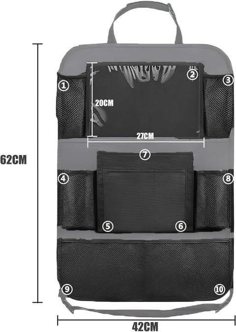 Organisateur de siège arrière de voiture pour enfants - Protection de dossier de voiture en tissu Oxford 600D pour enfants, protection de siège de voiture avec 10 compartiments, organisateur de siège de voiture pour tablettes, jouets, bouteilles