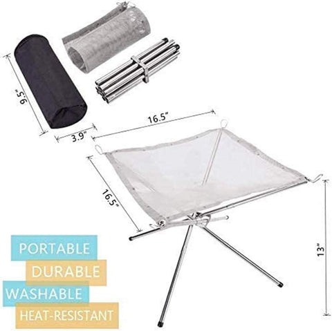 Foyer d'extérieur portable 41 cm Foyer de camping Foyer pliable en maille d'acier pour camping, terrasse, jardin