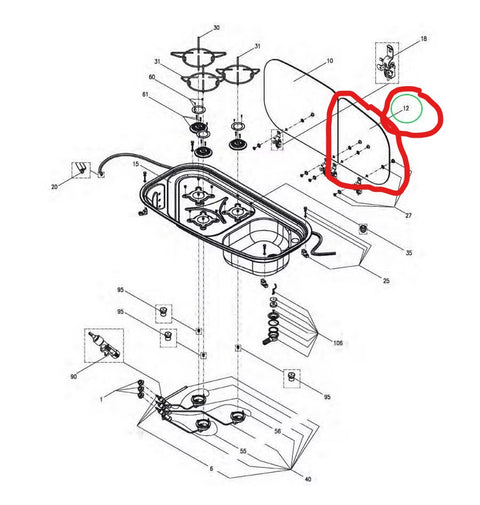Coperchio in vetro destro (lavello)