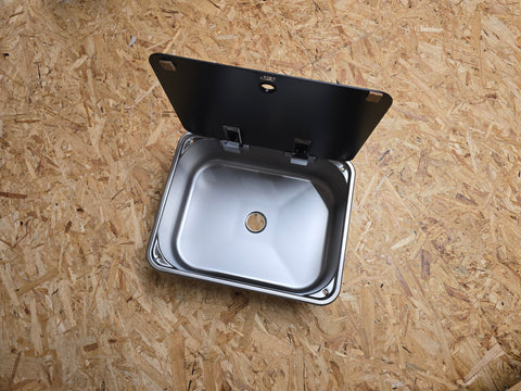 Waschbecken / Lavabo / Spülbecken / Spüle / Brünneli - Edelstahl, mit Glasabdeckung