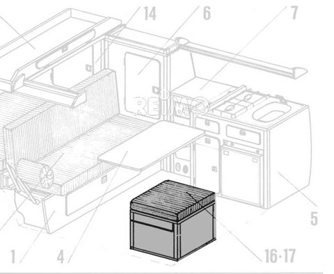 VW T3 Seitensitz für E-Heizung als Bausatz - Granitto Schichtstoff