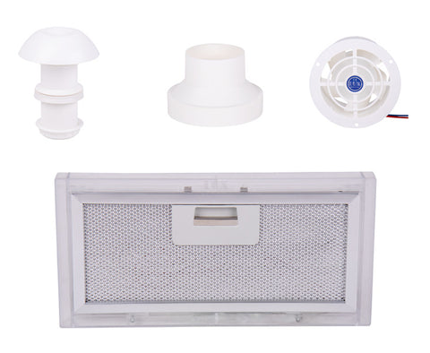 Set di scarico aria 4 pezzi con camino da tetto, ventilatore, adattatore, filtro
