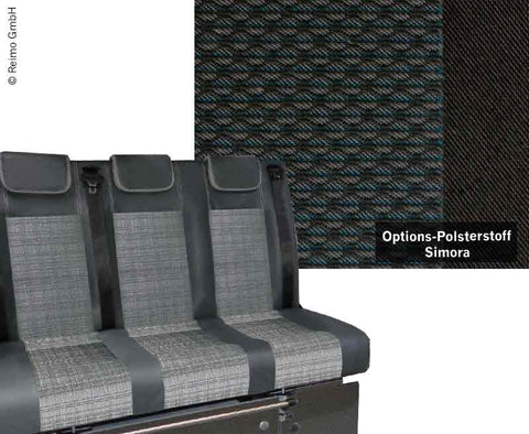 Banquette couchage VW T6 V3100 taille 17 rigide, 3 places, sellerie Simora T6 2 tons.