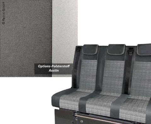 Banquette de couchage VW T5 V3100 taille 17 rigide, 3 places, sellerie Austin T5 2fbg. droite
