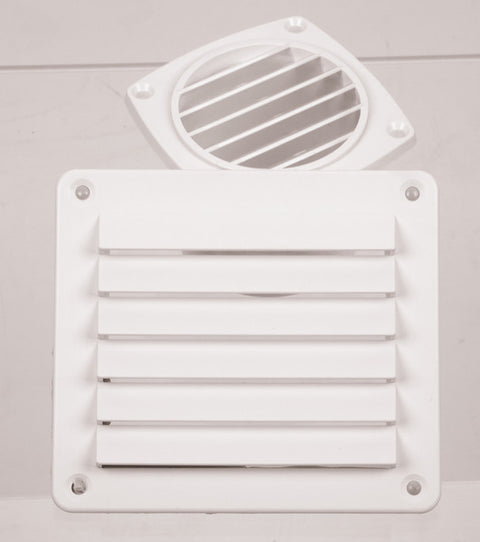 Grille de ventilation, blanche, 142x80mm, carrée, avec vis