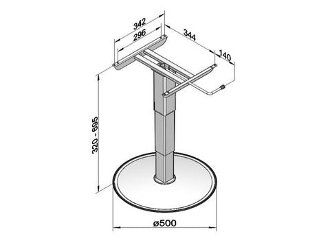 Table élévatrice monocolonne 320-695 mm, hauteur supérieure et inférieure