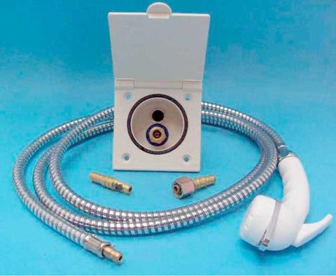 Set Wassersteckdose mit Stellbrause weiss + Schlauch 2m