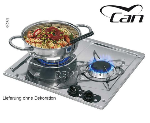 Stufa a 2 fiamme in acciaio inox L38 x P36 x H4+9 cm