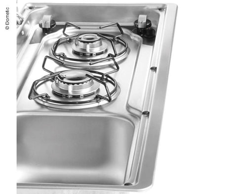 ensemble cuisinière-évier avec couvercle en verre en 2 parties