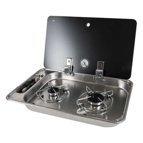 Piano cottura a 2 fuochi 30 mbar in acciaio inox con coperchio in vetro - FC1336
