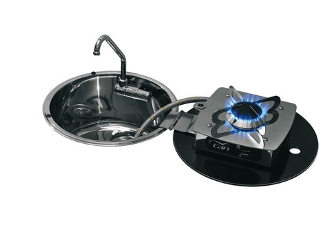 Combinaison cuisinière-évier pliable, cuisinière 30 mbar 1 brûleur