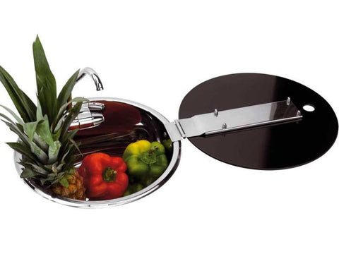 Évier en inox avec robinet et couvercle en verre, Ø 30cm