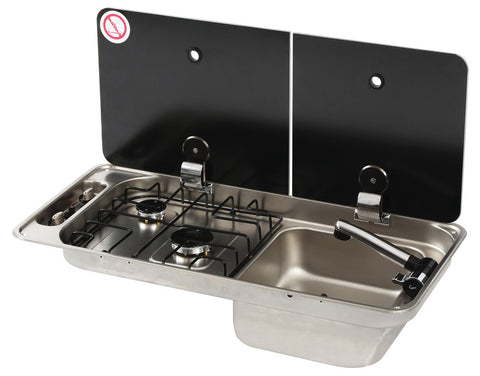 Combinazione lavello-fornello. 716x340x150mm, lavello a destra, coperchio 2 pezzi