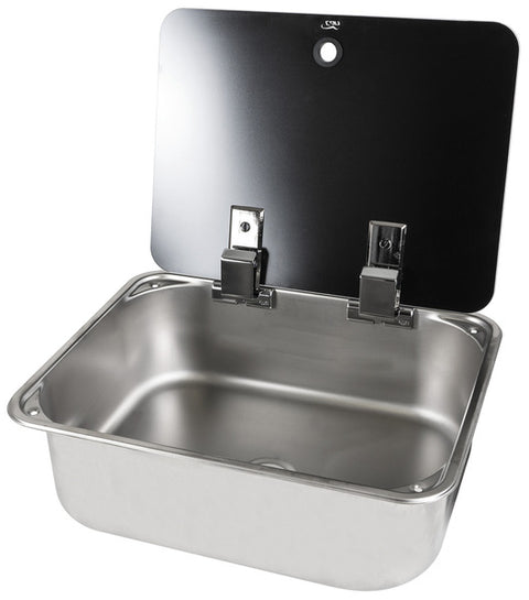 Waschbecken / Lavabo / Spülbecken / Spüle / Brünneli - Edelstahl, mit Glasabdeckung