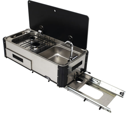 Cuisinière à gaz coulissante, 2 feux avec évier SL1400.LL