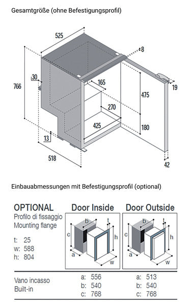Vitrifrigo C115i Kompressor-Kühlschrank mit Gefrierfach, 12/24V, 115L, schwarz