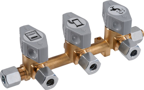Valvola di intercettazione a chiusura rapida a 3 vie per tubo gas da 8 mm