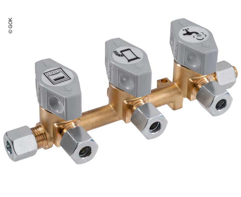 3-fach-Schnellschluss-Absperrventil für 10mm Eingang und 8mm Abgängen