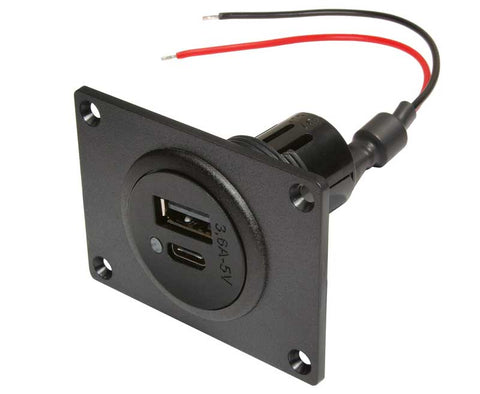 Prise double d'alimentation USB-C/A avec plaque de montage, 12-24 V DC