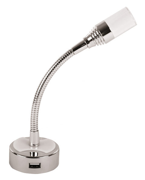 Lampada da lettura a LED 12V/1W con braccio flessibile con USB + interruttore a bilanciere
