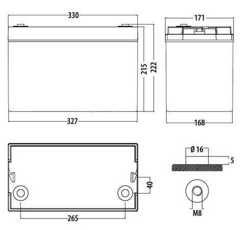 Batterie Carbest AGM 100Ah PL - 330x171x220 mm