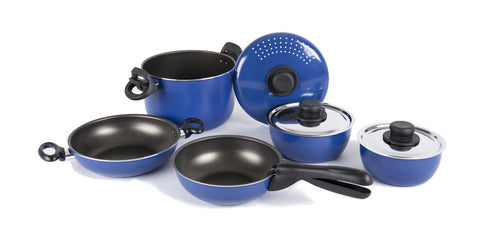 Batterie de cuisine de camping en aluminium Camp4 avec revêtement antiadhésif - 9 pièces