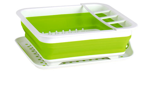 Scolapiatti in silicone Camp4 37x31x6/13cm - Bianco/lime