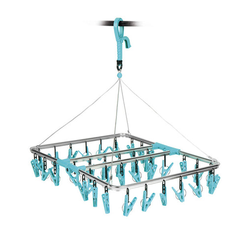 Séchoir à linge Olli 30 clips, cadre en aluminium, bleu clair