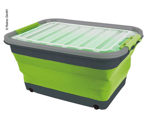Coffre de rangement 30l pliable avec couvercle et roulettes, 54,5 x 39,7 x 9,6/27,5cm