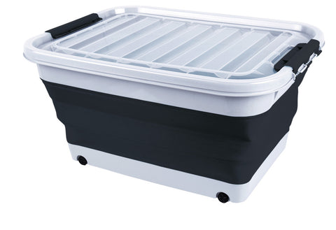 Coffre de rangement 65l pliable avec couvercle et roulettes, 72 x 53 x 10/31cm