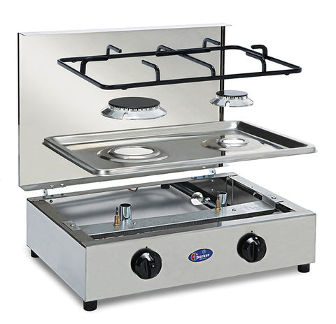 Cuisinière à gaz 2 feux avec dispositif de sécurité d'allumage et support de cuisinière amovible – Parker