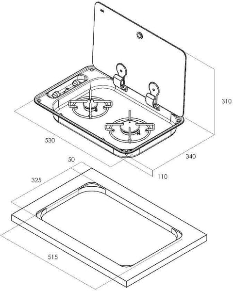 Piano cottura a 2 fuochi 30 mbar in acciaio inox con coperchio in vetro - FC1336