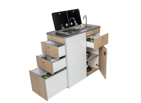 Mobile cucina per Mercedes Sprinter Star - Piano nero - Mela / Bianco