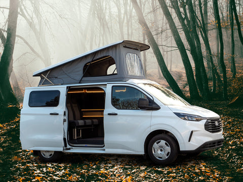 Schlafdach Ford Custom V710 L1 - Vorne hoch - Open-Sky-Zeltbalg - Formhimmel - Weiß - Mit LED