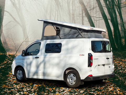 Schlafdach Ford Custom V710 L1 - Vorne hoch - Open-Sky-Zeltbalg - Formhimmel - Weiß - Mit LED