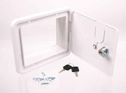 Sportello di servizio con serratura, dimensioni esterne 151x166 mm, bianco