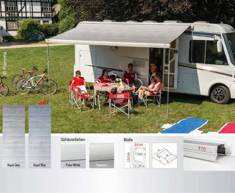 Fiamma Markise F70 4,5m, Tuchfarbe: Royal blau, Gehäuse: titanium