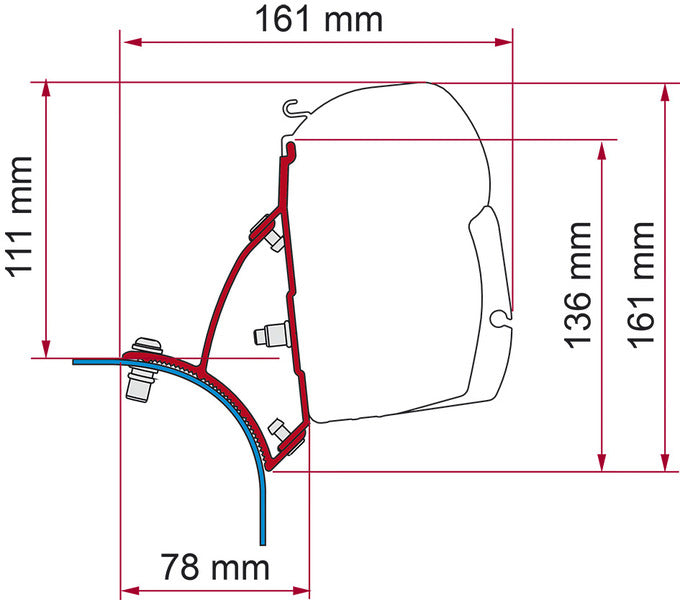 Fiamma F45 Markisen-Adapter für VW T5 / T6 mit Aufstelldach - Rechtslenker