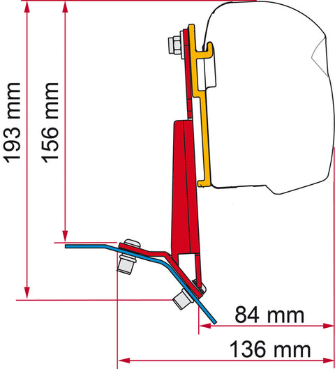 Adaptateur Fiamma pour F45, F43van et F35PRO - Pour Ford Custom - Conduite à gauche