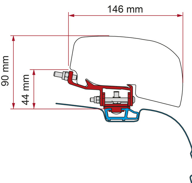 Markisen Adapter F40van für VW T5 / T6 Transporter und Multivan - C-Schiene - Links- und Rechtslenker