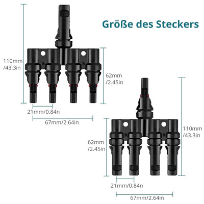 4-fach - Stecker - Abzweigbuchsen (Set) Solarcerteiler MC4 Männlich/Weiblich, Solar Abzweigverbinder für die Parallelschaltung